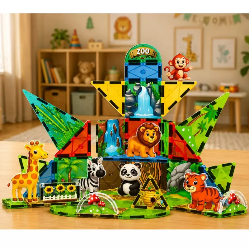 LEAN TOYS blocos de construção magnéticos animais selvagens selva ZOO 52 peças