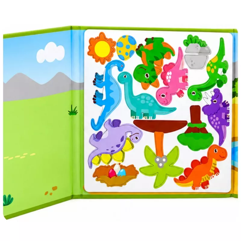 Livro de puzzle magnético dinossauros com ímanes coloridos 30 unidades LEAN TOYS