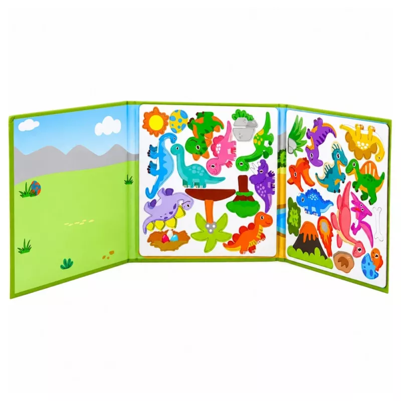 Livro de puzzle magnético dinossauros com ímanes coloridos 30 unidades LEAN TOYS
