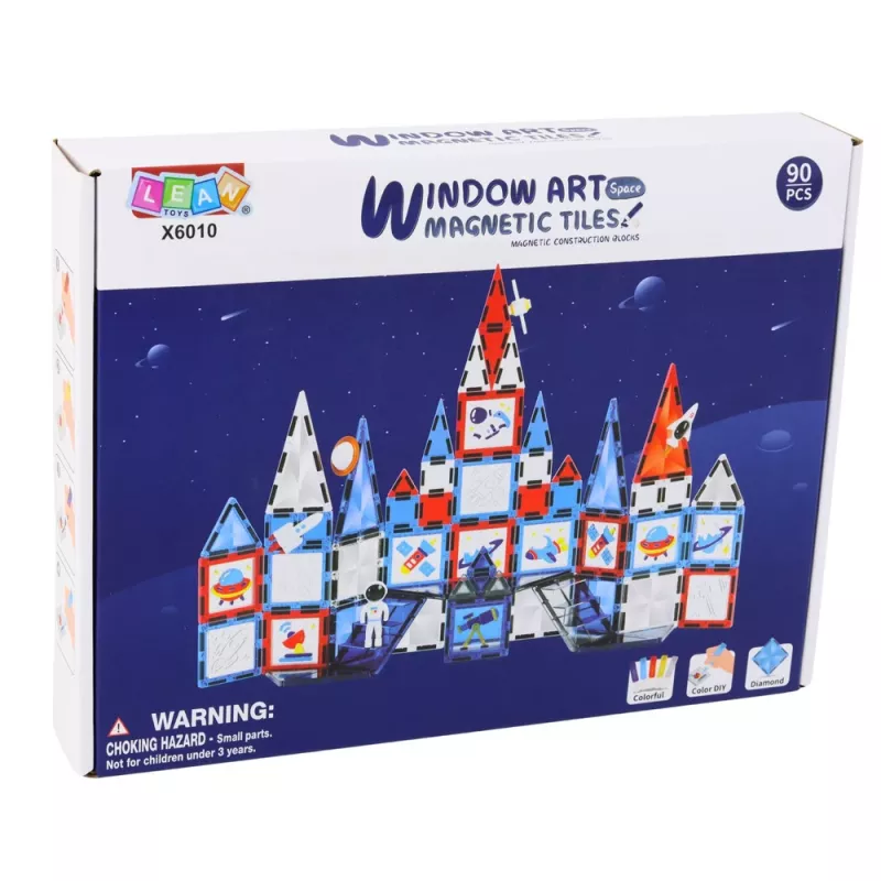 LEAN TOYS Blocos de construção magnéticos Magnetic Space Windows 90 peças – Conjunto STEM em plástico ABS
