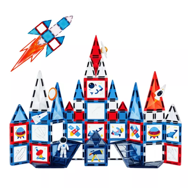 LEAN TOYS Blocos de construção magnéticos Magnetic Space Windows 90 peças – Conjunto STEM em plástico ABS