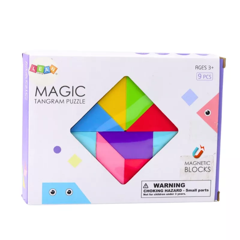 LEAN TOYS Blocos magnéticos Tangram Puzzle autocolante colorido conjunto de 9 peças