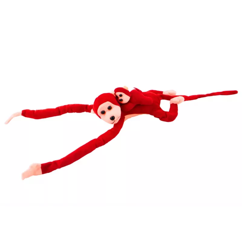 LEAN TOYS Mascote Peluche Macaco com Bebé, Vermelho 70 cm