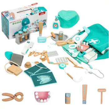 LEAN TOYS Conjunto Médico Pequeno Doutor Dentista Kit de Primeiros Socorros de Madeira Avental 20 peças
