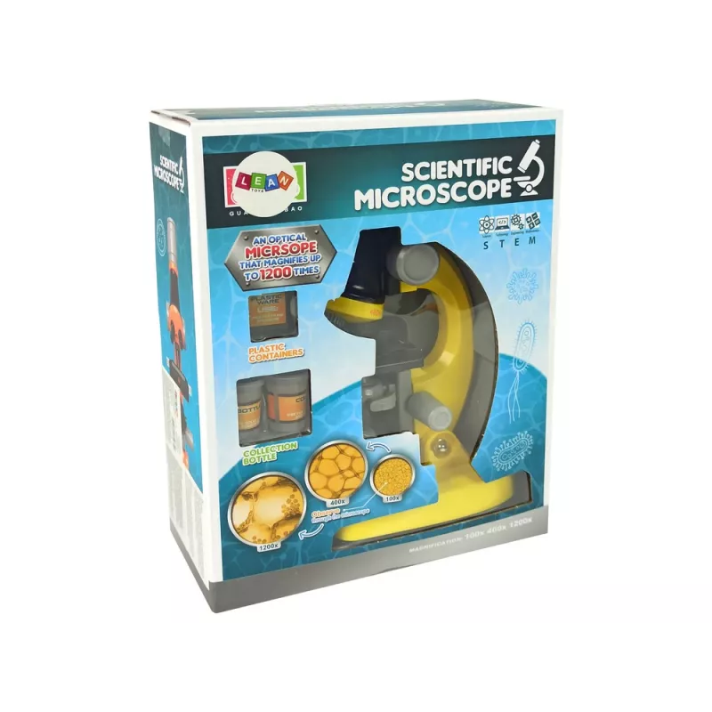 LEAN TOYS Microscópio para o cientista conjunto educativo amarelo 100x 400x 1200x