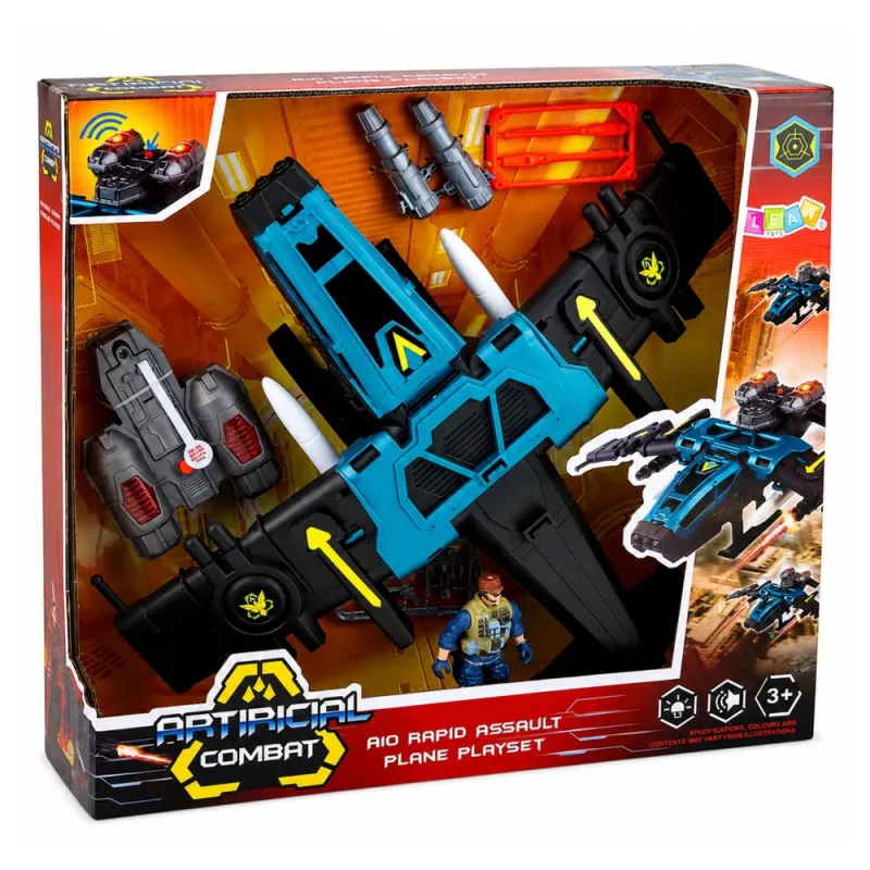 LEAN TOYS Avião de combate militar com figura de soldado, lança-foguetes, luzes e sons