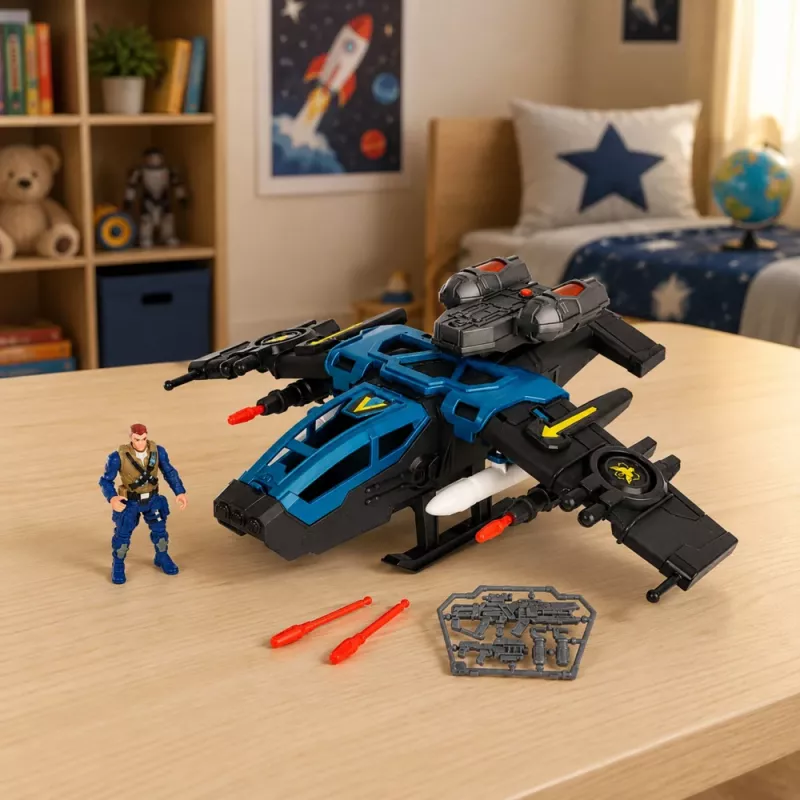LEAN TOYS Avião de combate militar com figura de soldado, lança-foguetes, luzes e sons