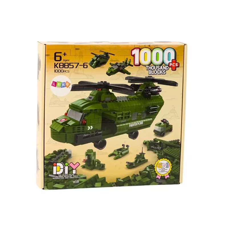 LEAN TOYS Conjunto de construção helicóptero militar verde militar 1000 peças