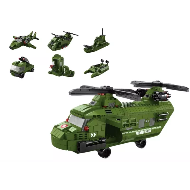 LEAN TOYS Conjunto de construção helicóptero militar verde militar 1000 peças