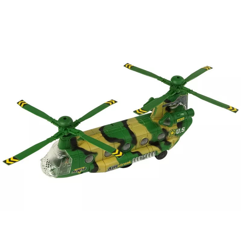 LEAN TOYS Helicóptero militar com grandes pás, luzes e som moro