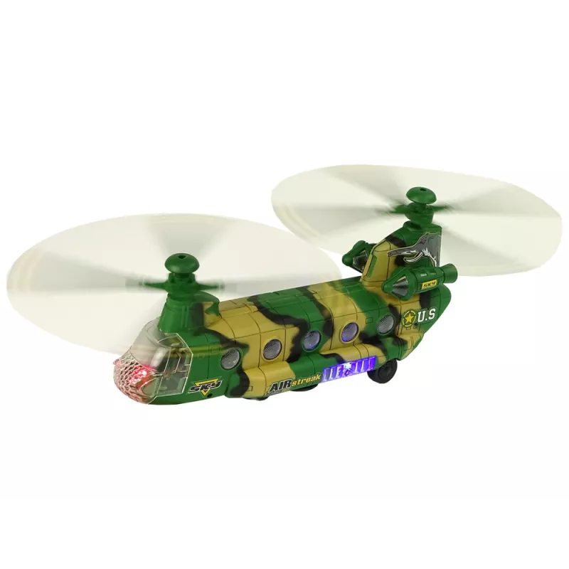 LEAN TOYS Helicóptero militar com grandes pás, luzes e som moro