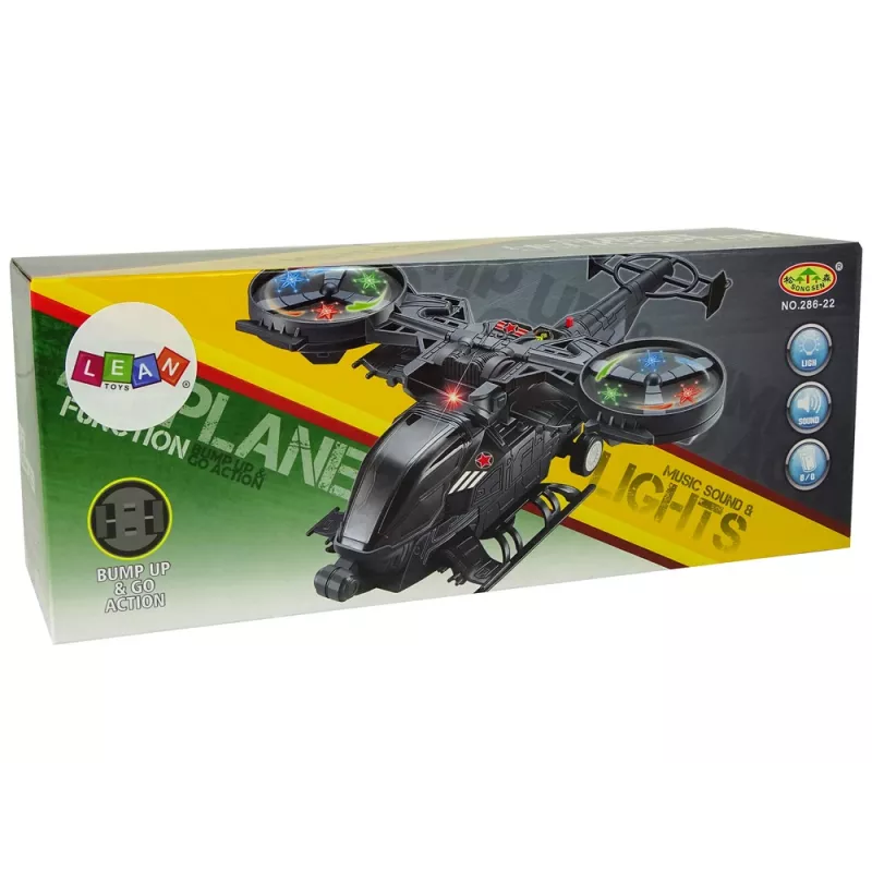 LEAN TOYS Helicóptero militar com grandes pás, luzes, som e rotação
