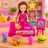 LEAN TOYS conjunto de bonecas mini com caixa registadora, vendedora, hambúrguer, acessórios de gelado
