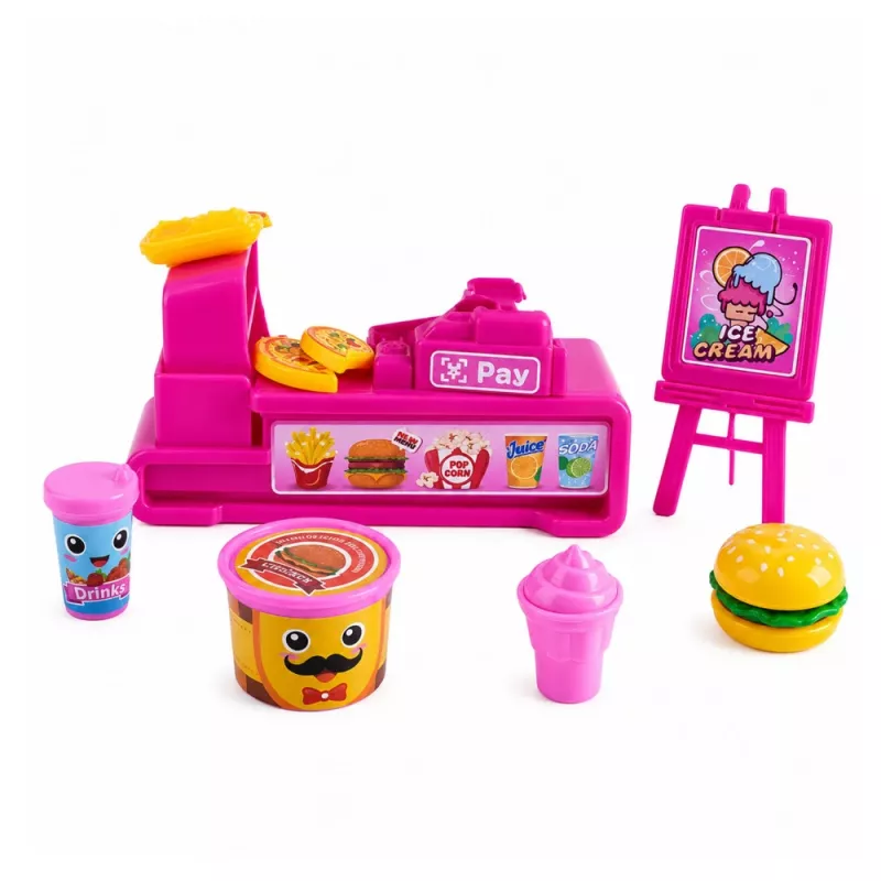 LEAN TOYS conjunto de bonecas mini com caixa registadora, vendedora, hambúrguer, acessórios de gelado