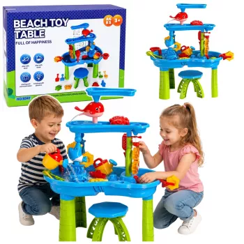 Mesa de água multinível LEAN TOYS com cadeira, acessórios e formas, 63 cm