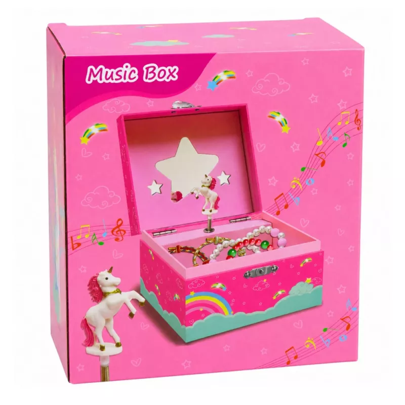 LEAN TOYS Caixa de Música Porta-Joias Unicórnio Giratório Rosa