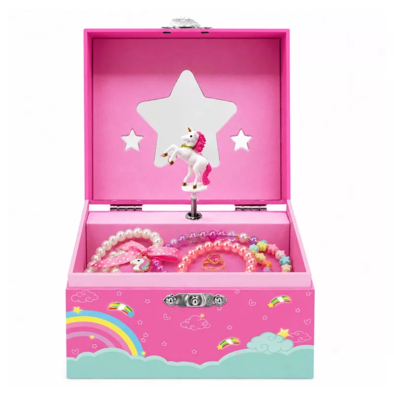 LEAN TOYS Caixa de Música Porta-Joias Unicórnio Giratório Rosa