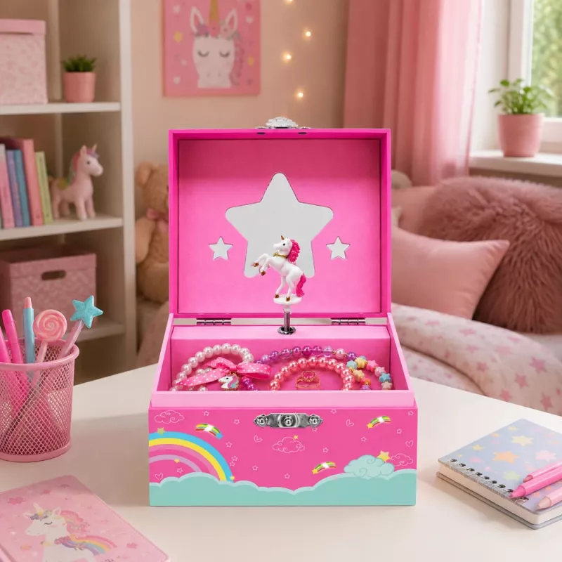 LEAN TOYS Caixa de Música Porta-Joias Unicórnio Giratório Rosa