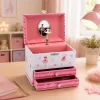 LEAN TOYS Caixa de Música com Bailarina, Caixa de Joias, Espelho e Gavetas - Design Clássico Rosa