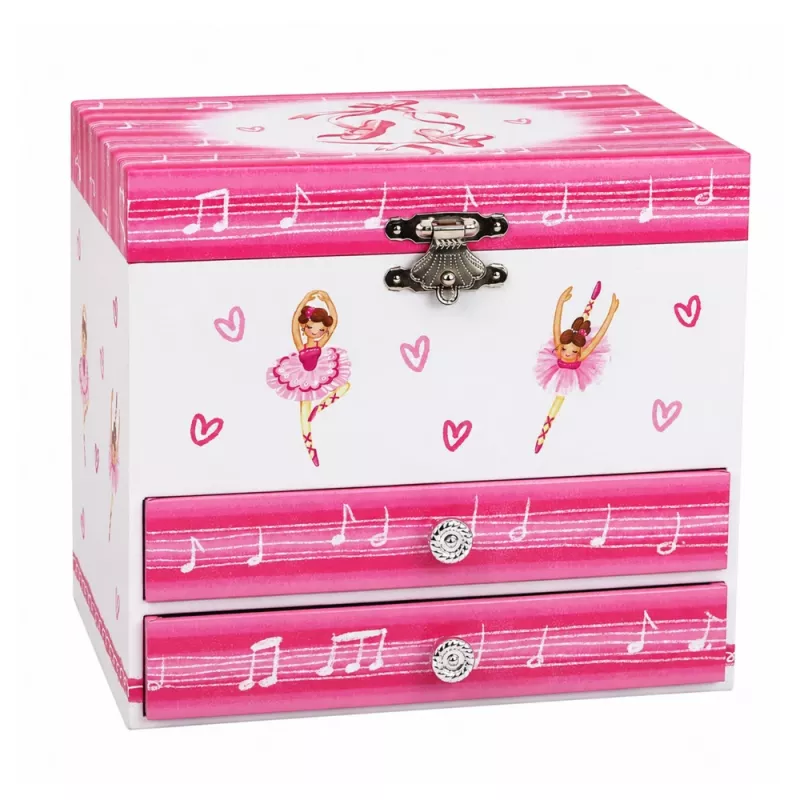 LEAN TOYS Caixa de Música com Bailarina, Caixa de Joias, Espelho e Gavetas - Design Clássico Rosa