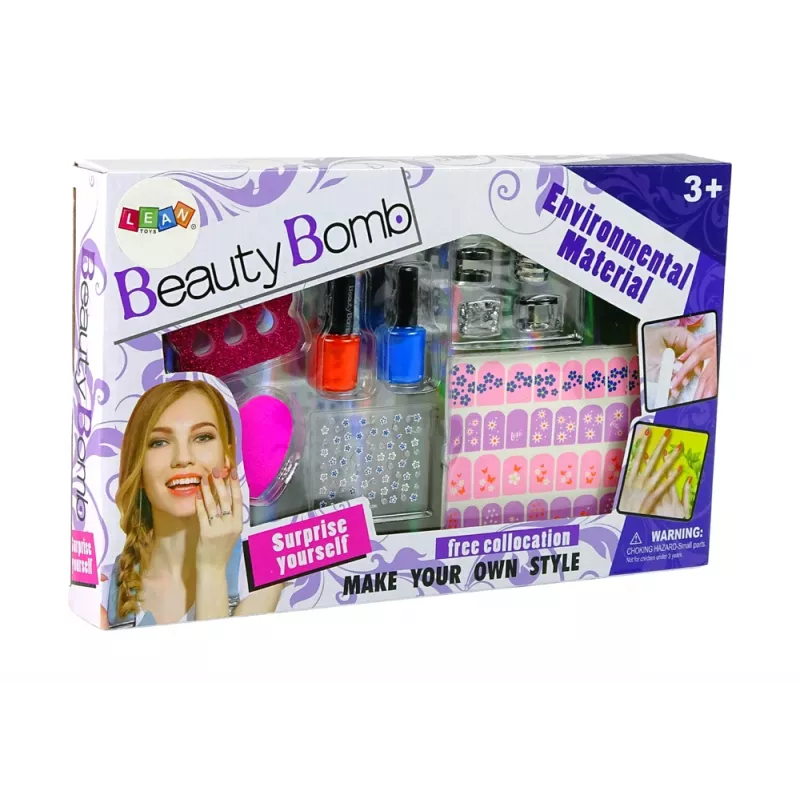 LEAN TOYS Conjunto de Verniz de Unhas com Vernizes, Brilhos, Autocolantes e Anéis