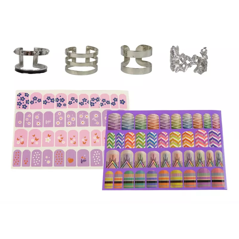 LEAN TOYS Conjunto de Verniz de Unhas com Vernizes, Brilhos, Autocolantes e Anéis