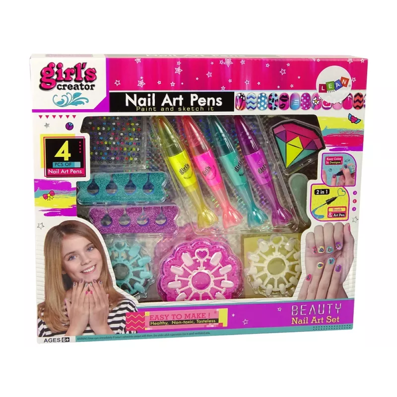 LEAN TOYS Conjunto de verniz de unhas com vernizes canetas e autocolantes coloridos