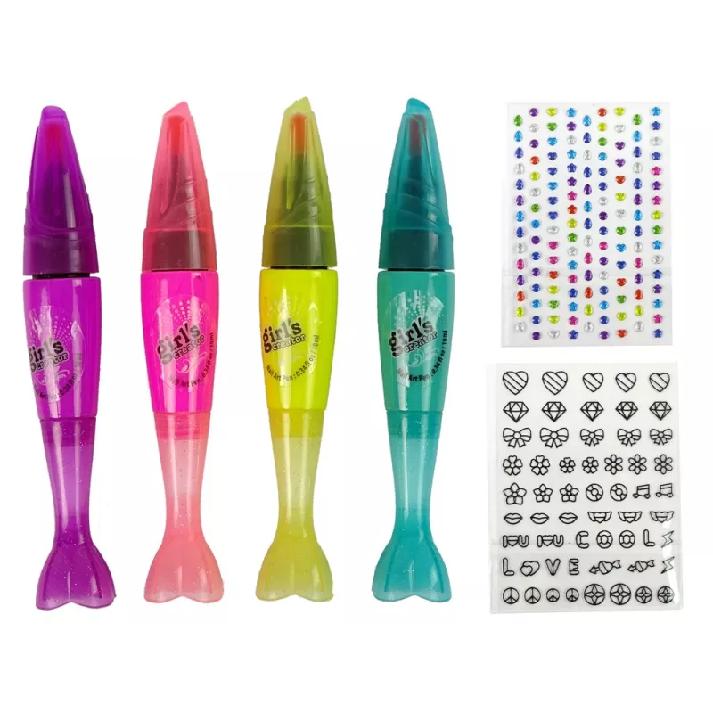 LEAN TOYS Conjunto de verniz de unhas com vernizes canetas e autocolantes coloridos