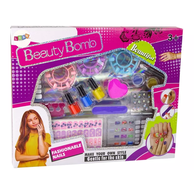 LEAN TOYS Conjunto de Verniz de Unhas com Vernizes, Autocolantes, Moldes e Brilhos