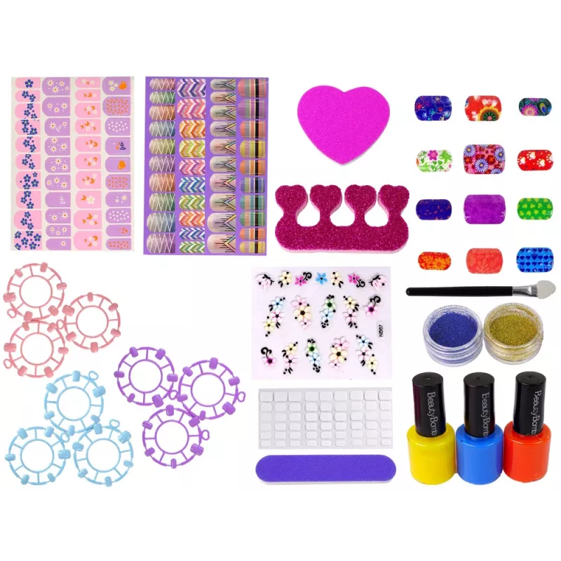 LEAN TOYS Conjunto de Verniz de Unhas com Vernizes, Autocolantes, Moldes e Brilhos