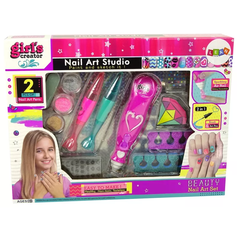 LEAN TOYS Conjunto de decoração de unhas pinos para unhas dispensadores de glitter diamantes