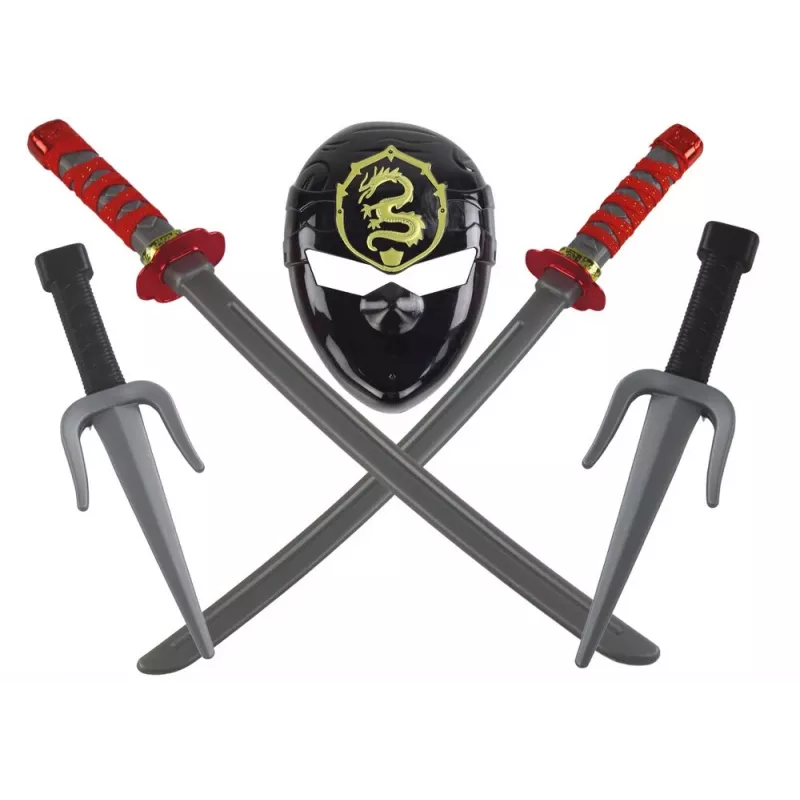 Conjunto Ninja Warrior LEAN TOYS com máscara, espada, adagas, shuriken, arco e flechas – decorações vermelhas (10 peças)