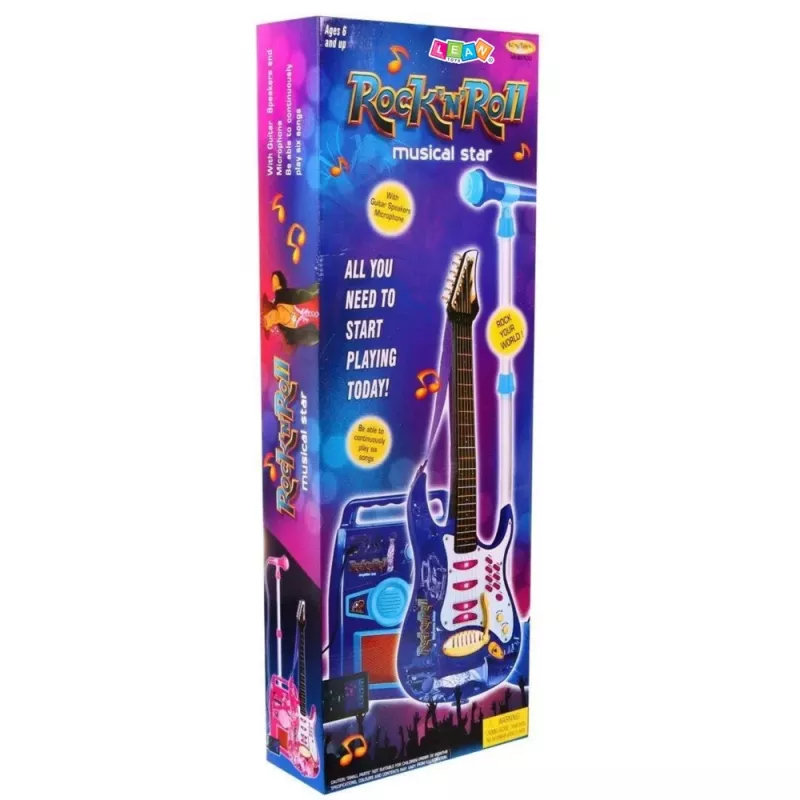 LEAN TOYS Guitarra Elétrica Rosa com Microfone e Amplificador