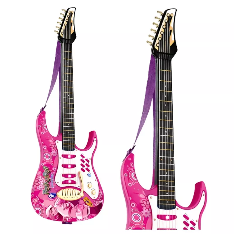 LEAN TOYS Guitarra Elétrica Rosa com Microfone e Amplificador