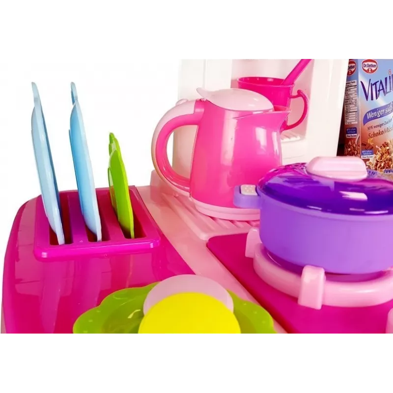 LEAN TOYS Cozinha Rosa com Panelas de Água, Alimentos e Som