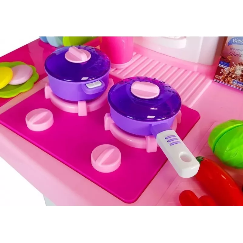 LEAN TOYS Cozinha Rosa com Panelas de Água, Alimentos e Som