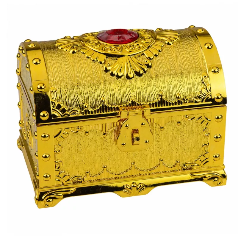 LEAN TOYS Baú do Tesouro de Plástico para Crianças com Cadeado e 2 Chaves, decorado a dourado