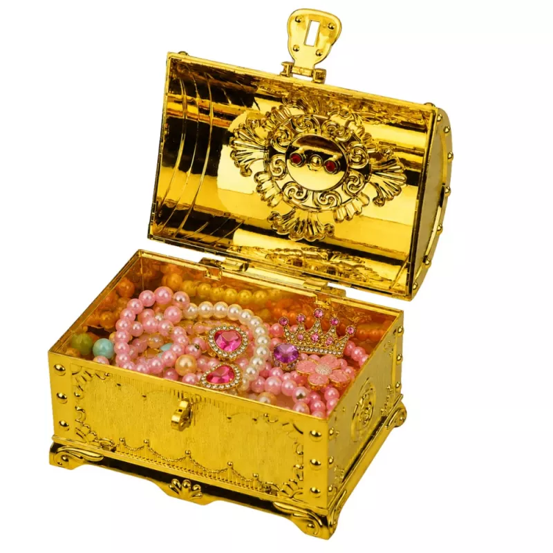 LEAN TOYS Baú do Tesouro de Plástico para Crianças com Cadeado e 2 Chaves, decorado a dourado