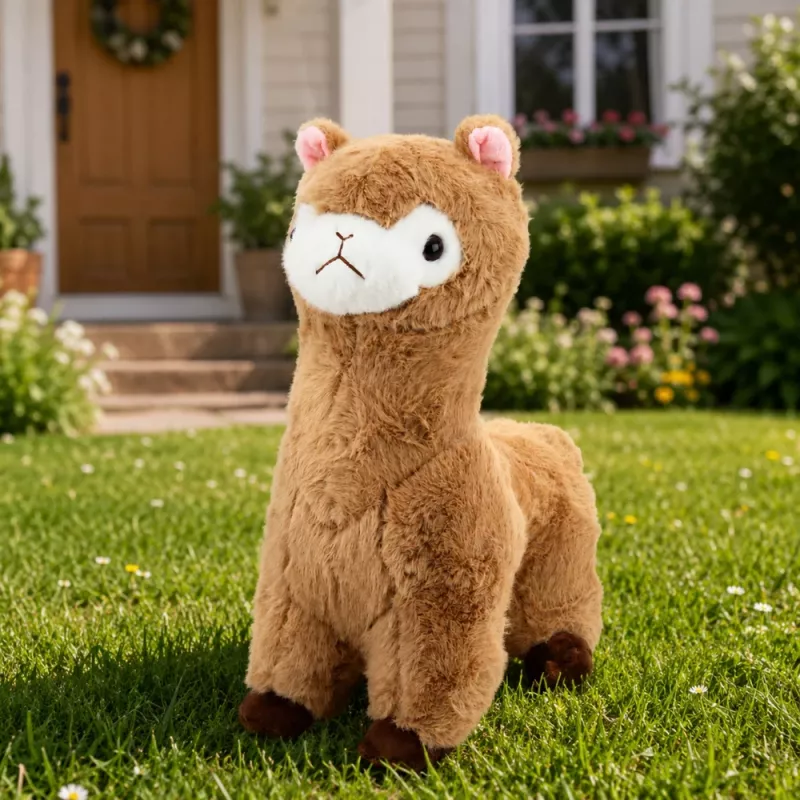 LEAN TOYS Alpaca de peluche com pelo macio bege 28 cm