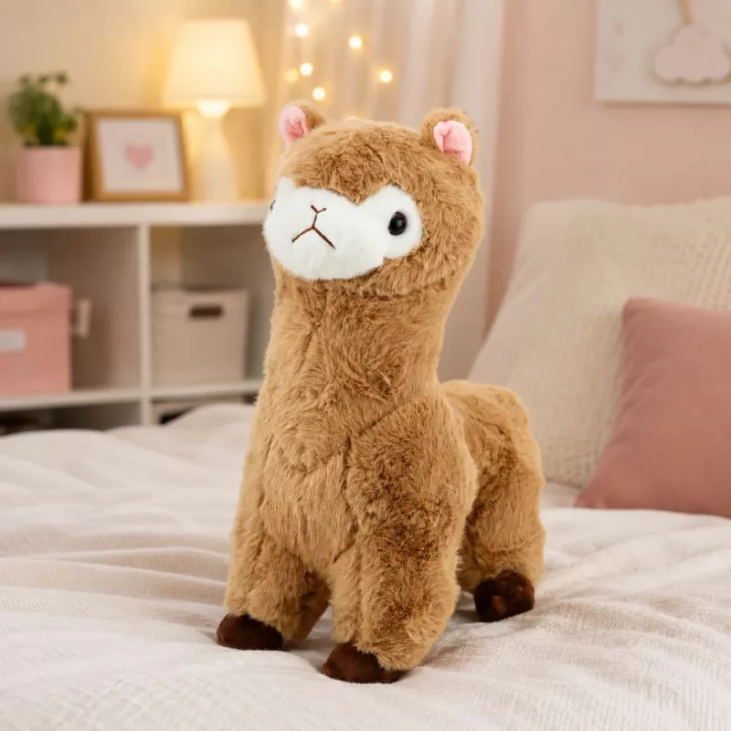 LEAN TOYS Alpaca de peluche com pelo macio bege 28 cm