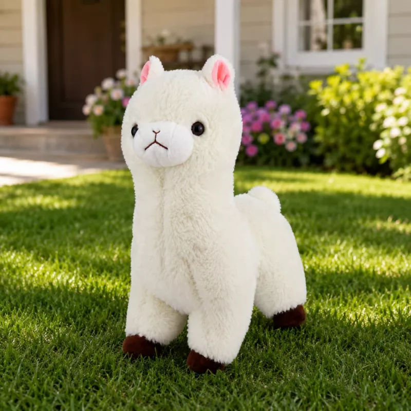 LEAN TOYS Alpaca de peluche pelo branco macio 28 cm