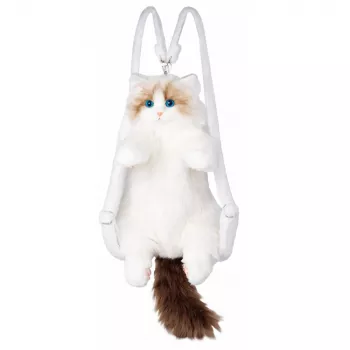 LEAN TOYS Mochila de Peluche Gato Mascote com Alças Ajustáveis e Patas de Silicone Branco 50cm