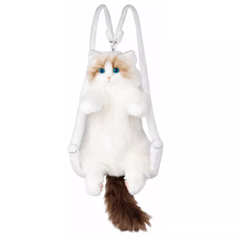 LEAN TOYS Mochila de Peluche Gato Mascote com Alças Ajustáveis e Patas de Silicone Branco 50cm