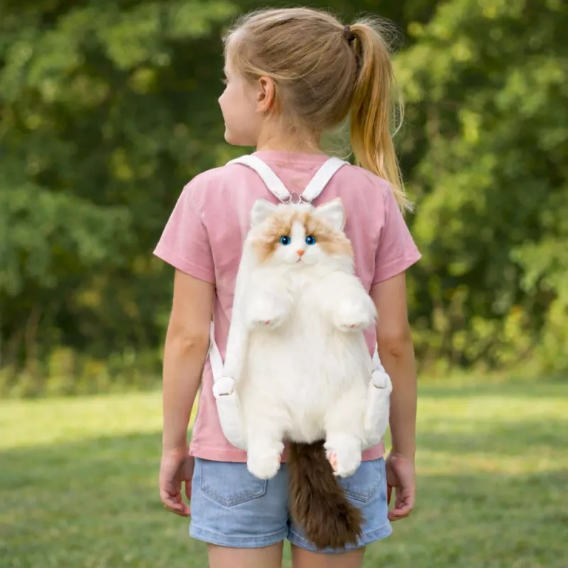 LEAN TOYS Mochila de Peluche Gato Mascote com Alças Ajustáveis e Patas de Silicone Branco 50cm