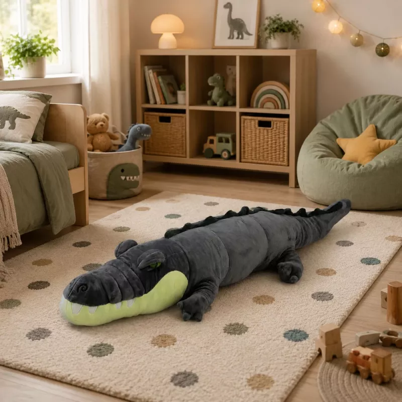 LEAN TOYS Crocodilo de Peluche Mascote Peluche - Cinzento Realista, 90 cm
