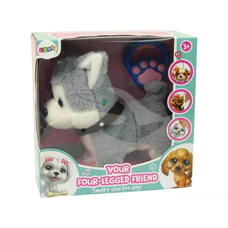 LEAN TOYS Cão de peluche interativo educativo trela canções passeios
