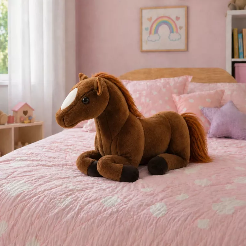 LEAN TOYS Cavalo de peluche castanho-escuro 40cm x 37cm