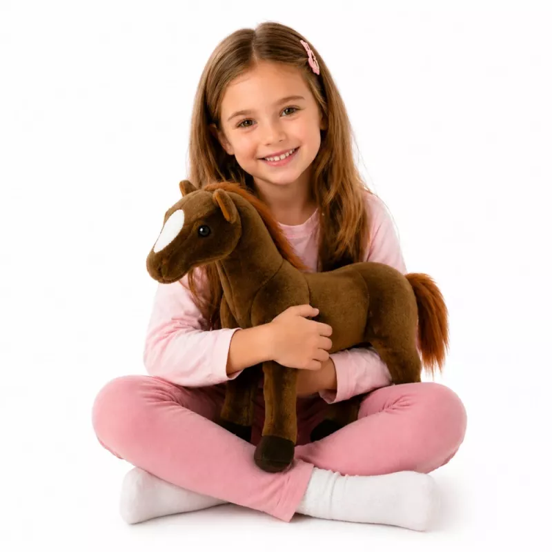 LEAN TOYS Cavalo de peluche castanho-escuro 40cm x 37cm