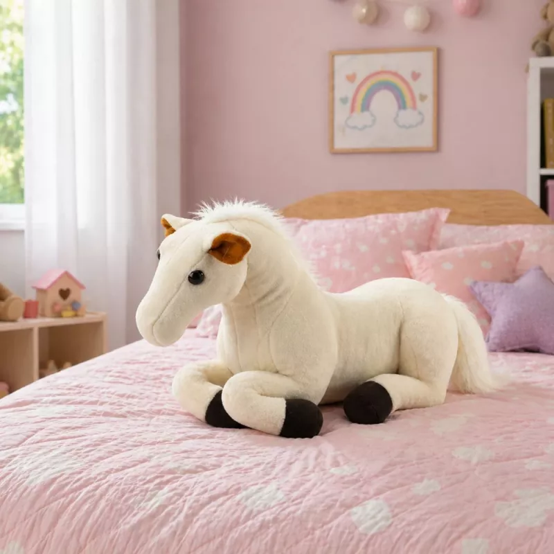 Cavalo de peluche LEAN TOYS peluche mascote peluche branco 40cm x 37cm