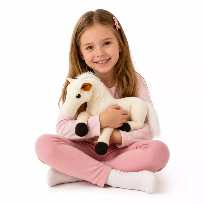 Cavalo de peluche LEAN TOYS peluche mascote peluche branco 40cm x 37cm